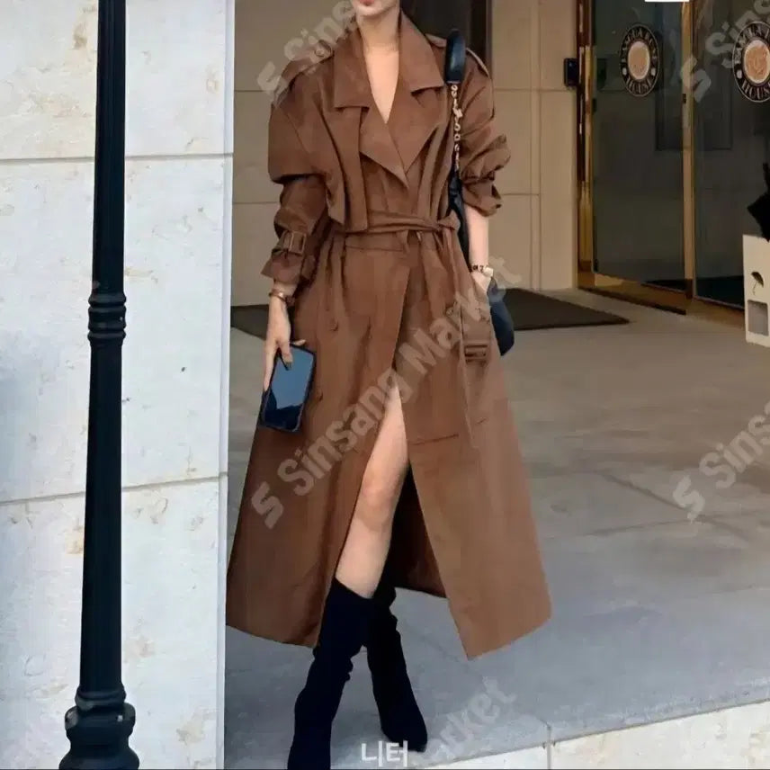 [BUNJANG] Suede Long Trench Coat / 스웨이드 롱 트렌치 코트(1장깜짝세일)