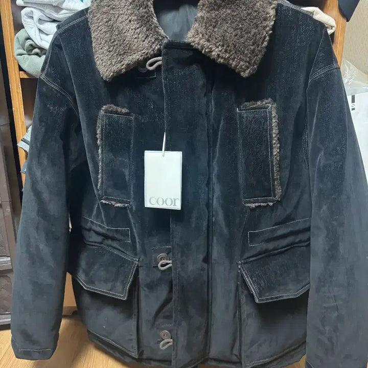 [BUNJANG] Cour Velvet Denim Padded Hunting Jacket Washed Black L / 쿠어 벨벳 데님 패디드 헌팅 자켓 워시드 블랙 L 새상품
