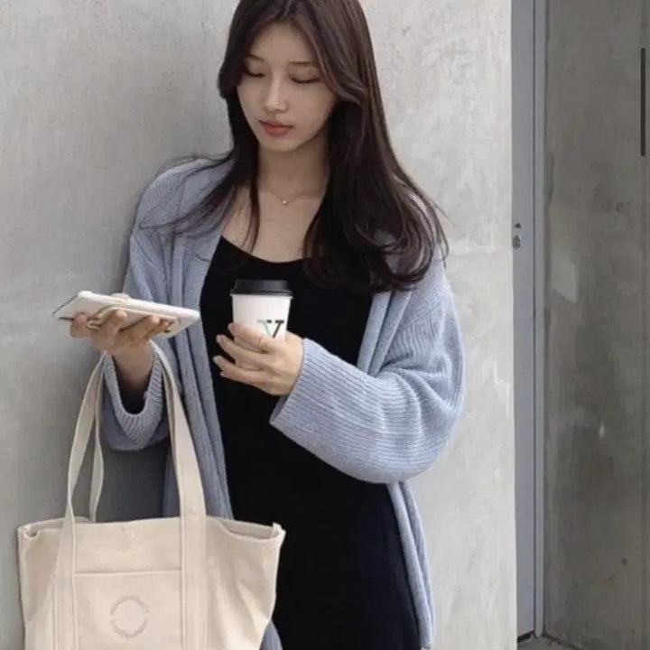 [BUNJANG] SIEHMELLO Linen Belted Cardigan Navy / 시에 멜로 리넨 벨티드 가디건 네이비