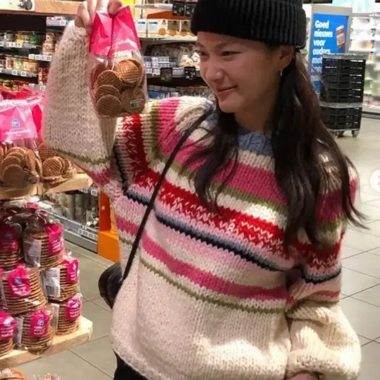 [BUNJANG] Colorful Striped Knit Sweater / 컬러풀 스트라이프 니트 스웨터