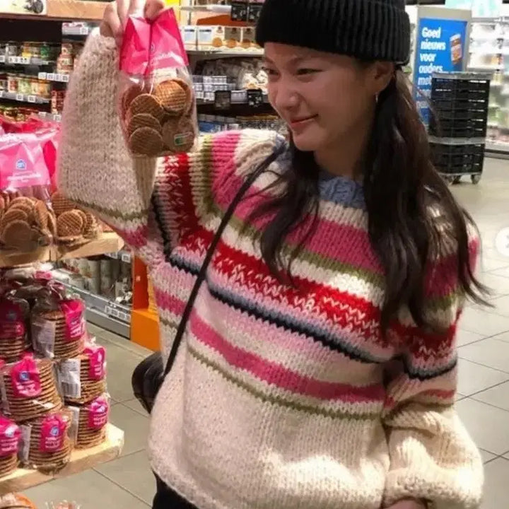 [BUNJANG] Colorful Striped Knit Sweater / 컬러풀 스트라이프 니트 스웨터