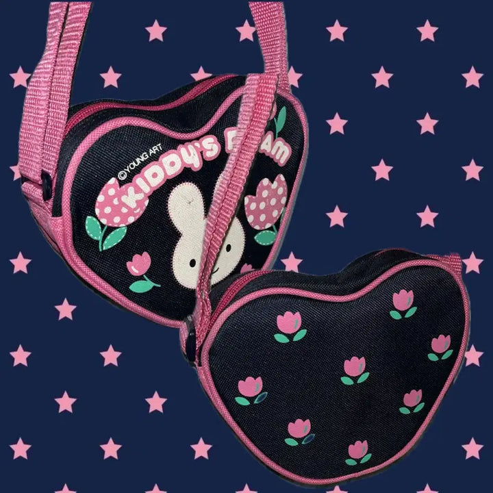 [BUNJANG] Young Art Kiddy Heart Mini Bag / 고전문구 영아트 키디 하트 핑크&amp;데님 미니 가방 크로스백 핸드백