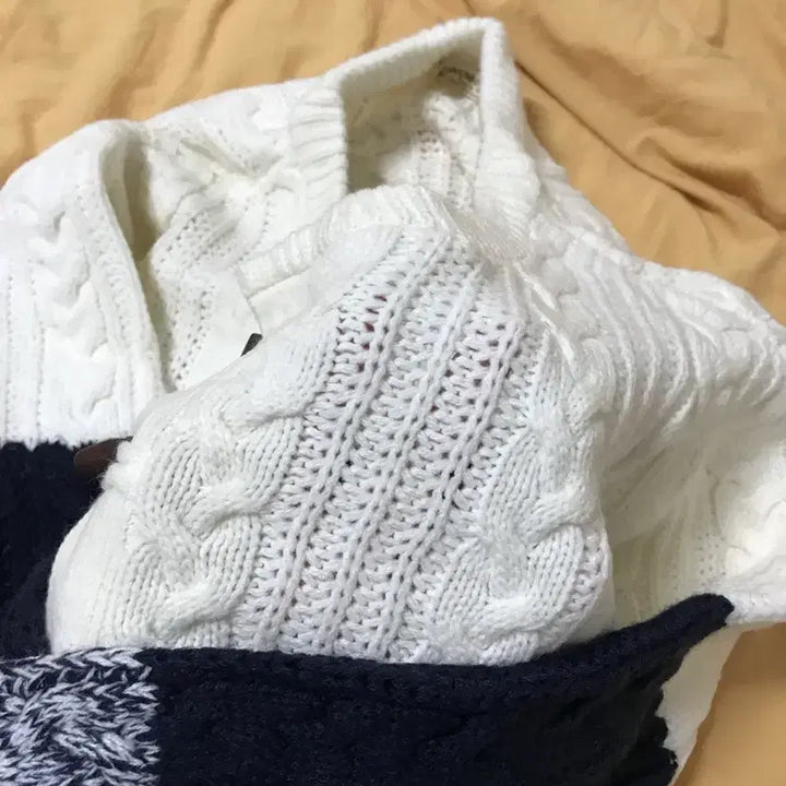 [BUNJANG] Navy Tricolor Tteokbokki Button Knit Top / 네이비 떡볶이 니트