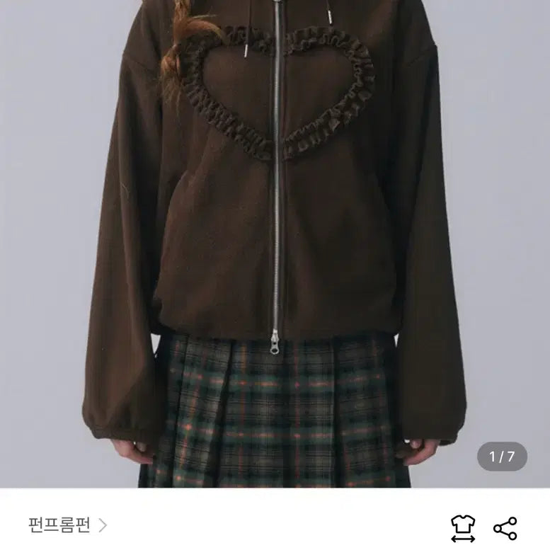 [BUNJANG] Funfromfun Heart Frill Hood Zip-up Fleece Brown / 펀프롬펀 하트 프릴 후드집업 후리스 브라운