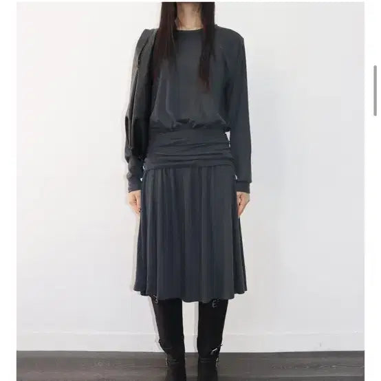 [BUNJANG] Rapture Drape Shirring Midi Dress - Black / 랩쳐 드레이프 셔링 미디 원피스 / 랩쳐 원피스