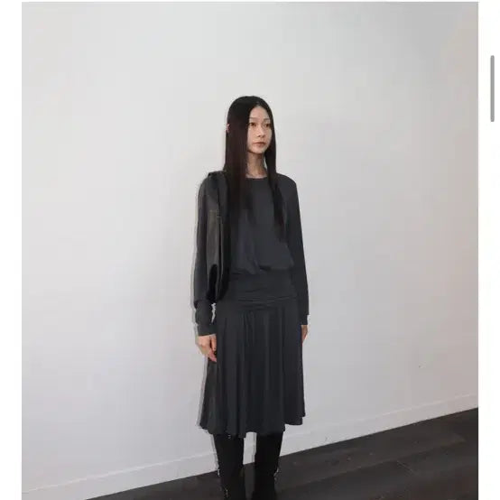 [BUNJANG] Rapture Drape Shirring Midi Dress - Black / 랩쳐 드레이프 셔링 미디 원피스 / 랩쳐 원피스