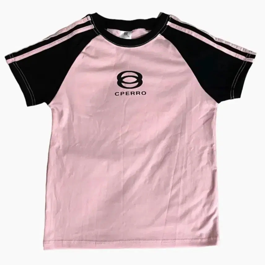 [BUNJANG] Pink Black Color Block Short Sleeve T-shirt / 핑크 검정 배색 반팔티