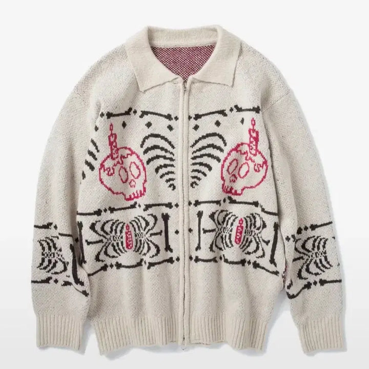 [BUNJANG] Skeleton Heart Knit Zip-up - Ivory / 스켈레톤 하트 니트 집업 - 아이보리