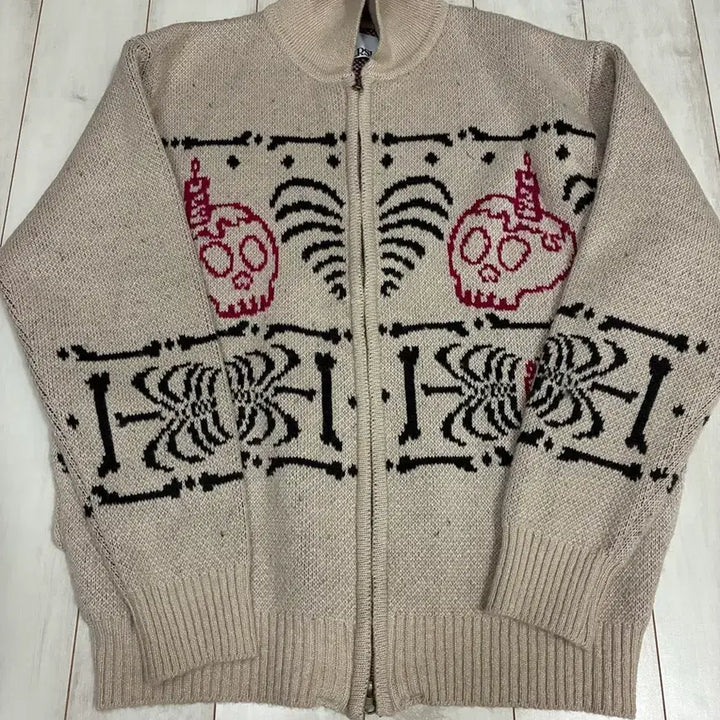 [BUNJANG] Skeleton Heart Knit Zip-up - Ivory / 스켈레톤 하트 니트 집업 - 아이보리