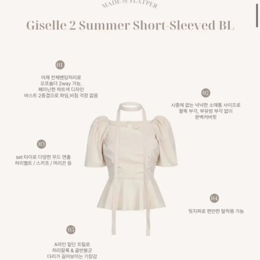 [BUNJANG] Flatper Giselle2 Summer Ver. Shirring Ribbon Belt Blouse / 플랫퍼 MADE 지젤2 썸머ver 셔링 리본 벨트 반팔 프릴 블라우스