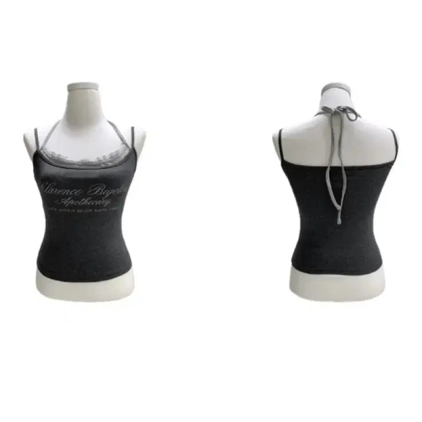 [BUNJANG] Lettering Lace Halter Top / 레터링 레이스 홀터 나시 슬리브