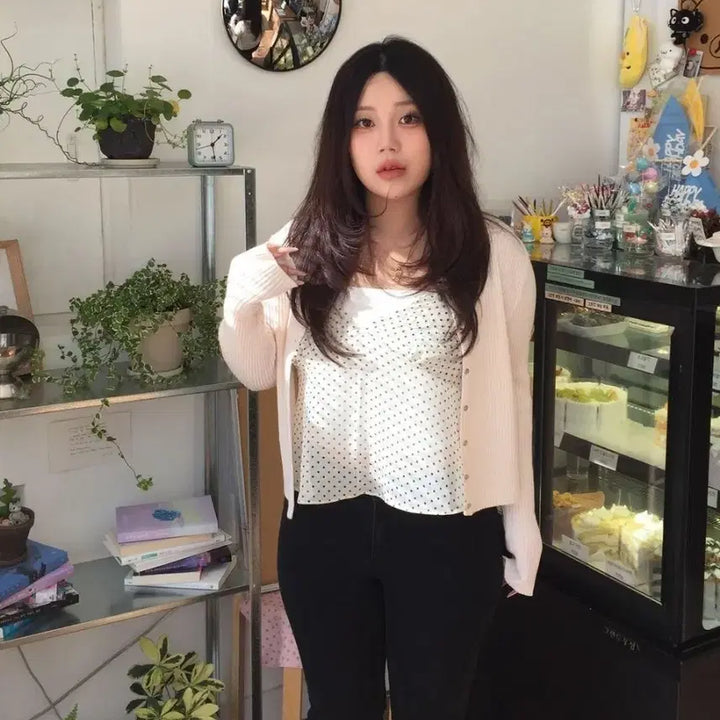 [BUNJANG] Daisy2L Como Dotto Round Span Ribbed Knit Cardigan Peach Pink / 데이지투엘 코모 또또 라운드 스판 골지 니트 가디건 여리핏 피치핑크