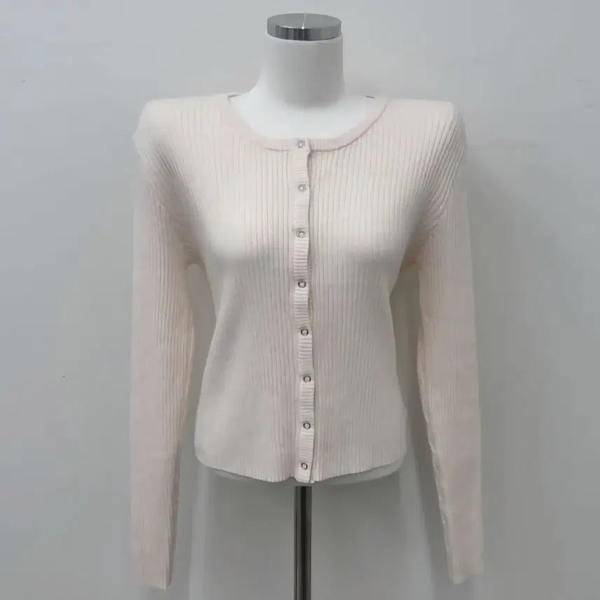 [BUNJANG] Daisy2L Como Dotto Round Span Ribbed Knit Cardigan Peach Pink / 데이지투엘 코모 또또 라운드 스판 골지 니트 가디건 여리핏 피치핑크