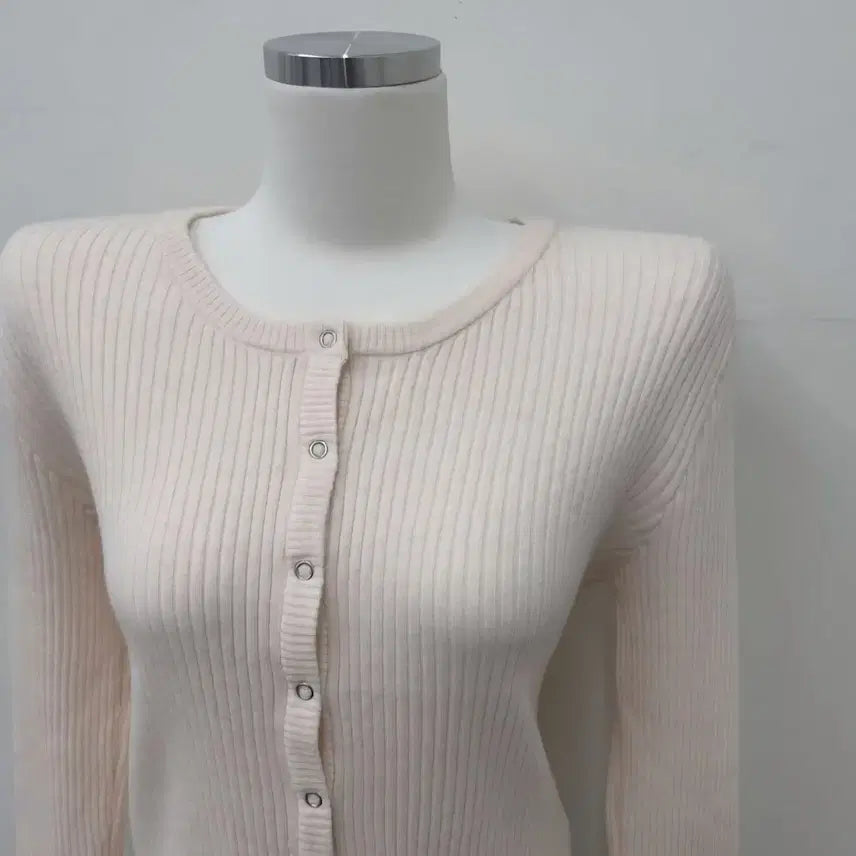 [BUNJANG] Daisy2L Como Dotto Round Span Ribbed Knit Cardigan Peach Pink / 데이지투엘 코모 또또 라운드 스판 골지 니트 가디건 여리핏 피치핑크