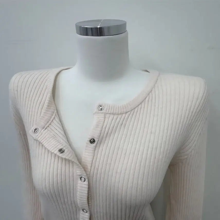 [BUNJANG] Daisy2L Como Dotto Round Span Ribbed Knit Cardigan Peach Pink / 데이지투엘 코모 또또 라운드 스판 골지 니트 가디건 여리핏 피치핑크