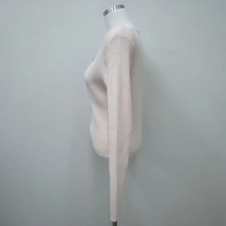 [BUNJANG] Daisy2L Como Dotto Round Span Ribbed Knit Cardigan Peach Pink / 데이지투엘 코모 또또 라운드 스판 골지 니트 가디건 여리핏 피치핑크