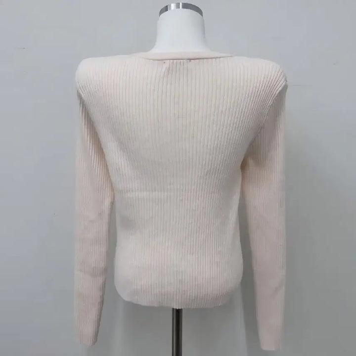 [BUNJANG] Daisy2L Como Dotto Round Span Ribbed Knit Cardigan Peach Pink / 데이지투엘 코모 또또 라운드 스판 골지 니트 가디건 여리핏 피치핑크