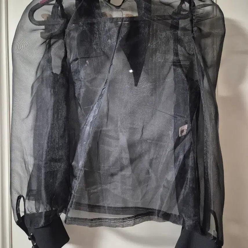 [BUNJANG] Black Sheer Cubic Collar Blouse / 블랙 시스루 큐빅 카라 블라우스