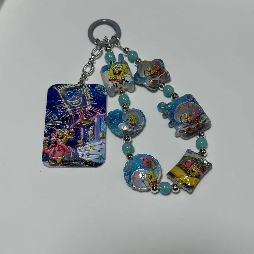 [BUNJANG] Spongebob Blue Bead Keyring / 푸른계열 스폰지밥 비즈 키링