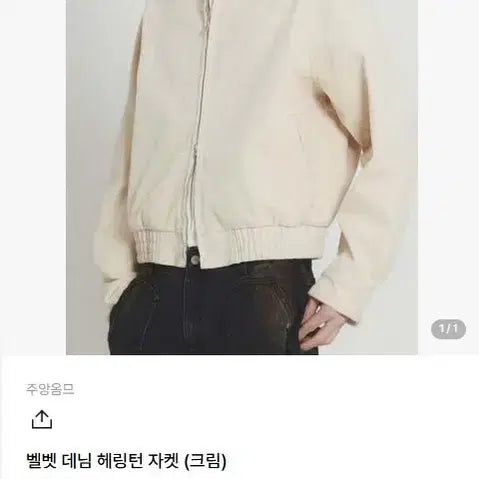 [BUNJANG] Juang Homme Velvet Denim Harrington Jacket / 주앙옴므 벨벳 데님 크림색 헤링턴 자켓