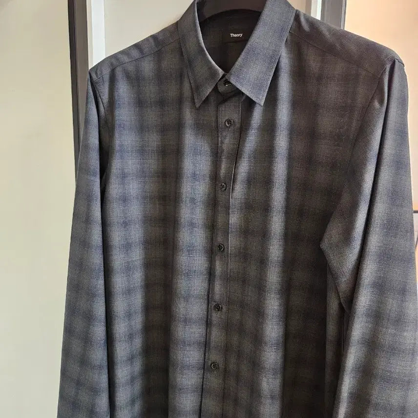 [BUNJANG] Theory Irving Shirt (Charcoal Melange/Navy) XL / 띠어리 셔츠 Wool Irving Shirt
