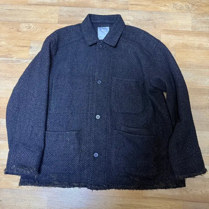 [BUNJANG] Ancellm Coverall Jacket Brown Black 3 / 안셀름 울 헤링본 커버올 브라운블랙 3사이즈