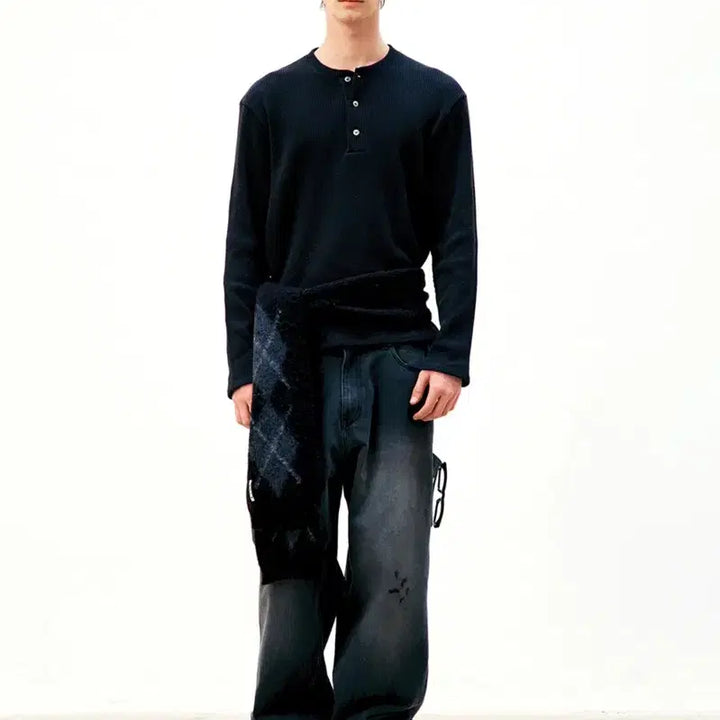 [BUNJANG] Coor Waffle Henley Neck Long Sleeve / 쿠어 coor 와플 헨리 넥 롱 슬리브