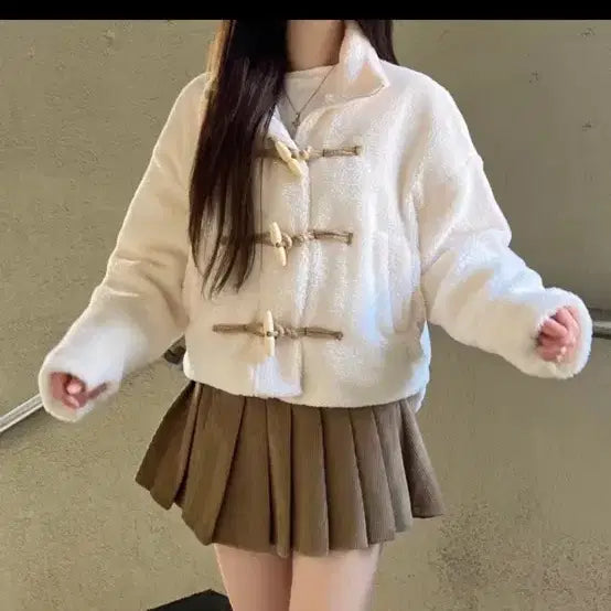 [BUNJANG] Ppbble Fleece Toggle Jacket Ivory / 뽀글이 떡볶이 단추 자켓 아이보리