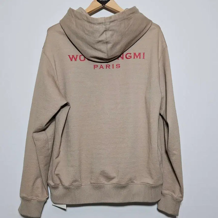 [BUNJANG] Wooyoungmi Red Back Logo Hoodie Sweatshirt Beige (Size 48) / 22SS 우영미 레드 백로고 후드 스웻 셔츠 베이지 (48)