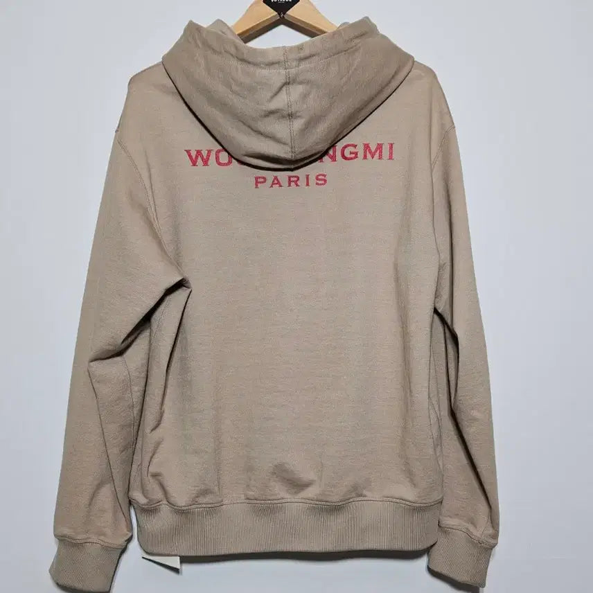 [BUNJANG] Wooyoungmi Red Back Logo Hoodie Sweatshirt Beige (Size 48) / 22SS 우영미 레드 백로고 후드 스웻 셔츠 베이지 (48)