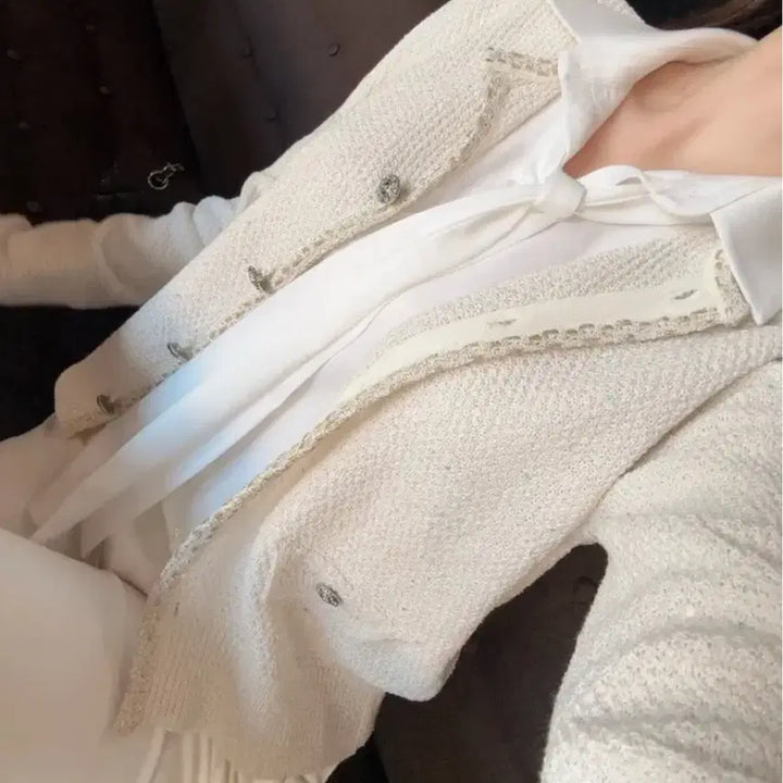 [BUNJANG] Honeycomb Tweed Cardigan - Ivory / 벌짚짜임 트위드 가디건/아이보리