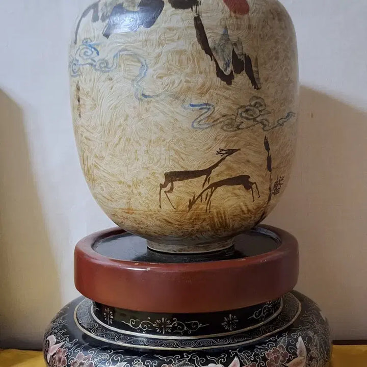 [BUNJANG] Buncheong Moon Jar with Blue and Red Painting / 분청 귀알에 청화 진사가 어우러진 달항아리