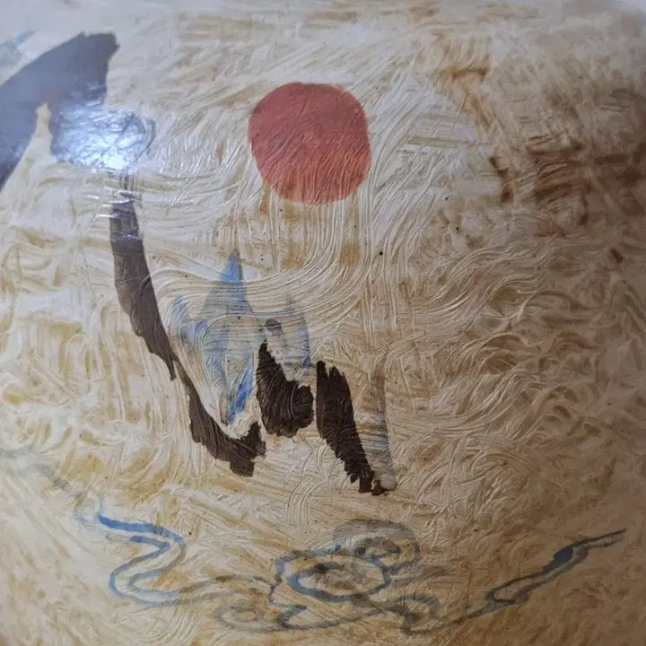 [BUNJANG] Buncheong Moon Jar with Blue and Red Painting / 분청 귀알에 청화 진사가 어우러진 달항아리
