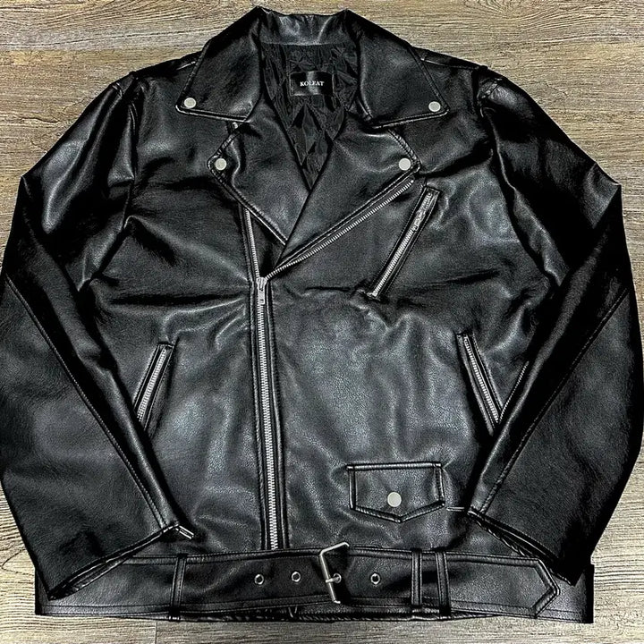 [BUNJANG] Collet Leather Rider Jacket / 콜릿 오버핏 마일드레더 라이더자켓 [벨트탈부착]