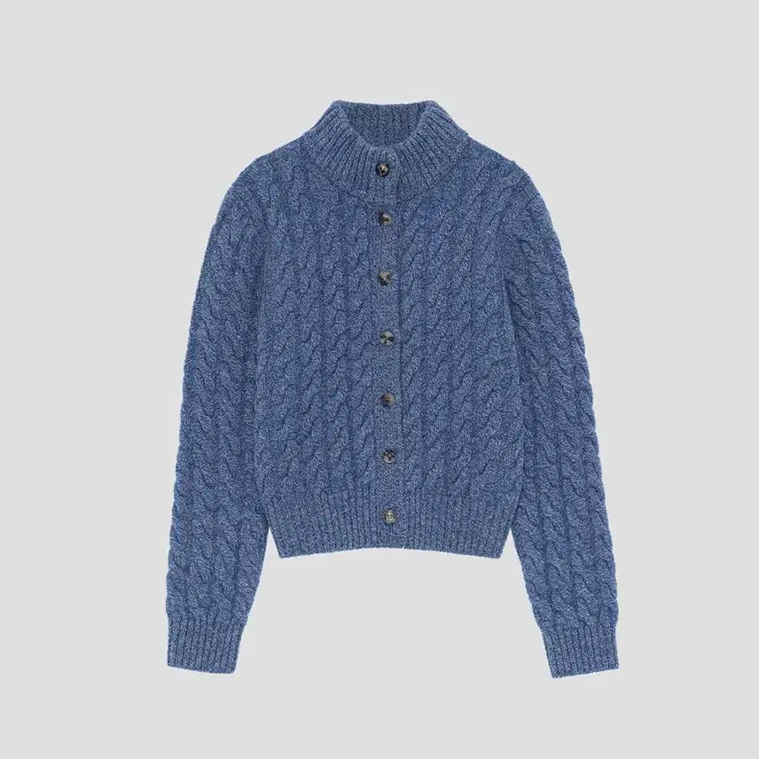 [BUNJANG] MOONDAL Cable Knit Mock Neck Cardigan / 문달 모크넥 케이블 가디건 MOONDAL