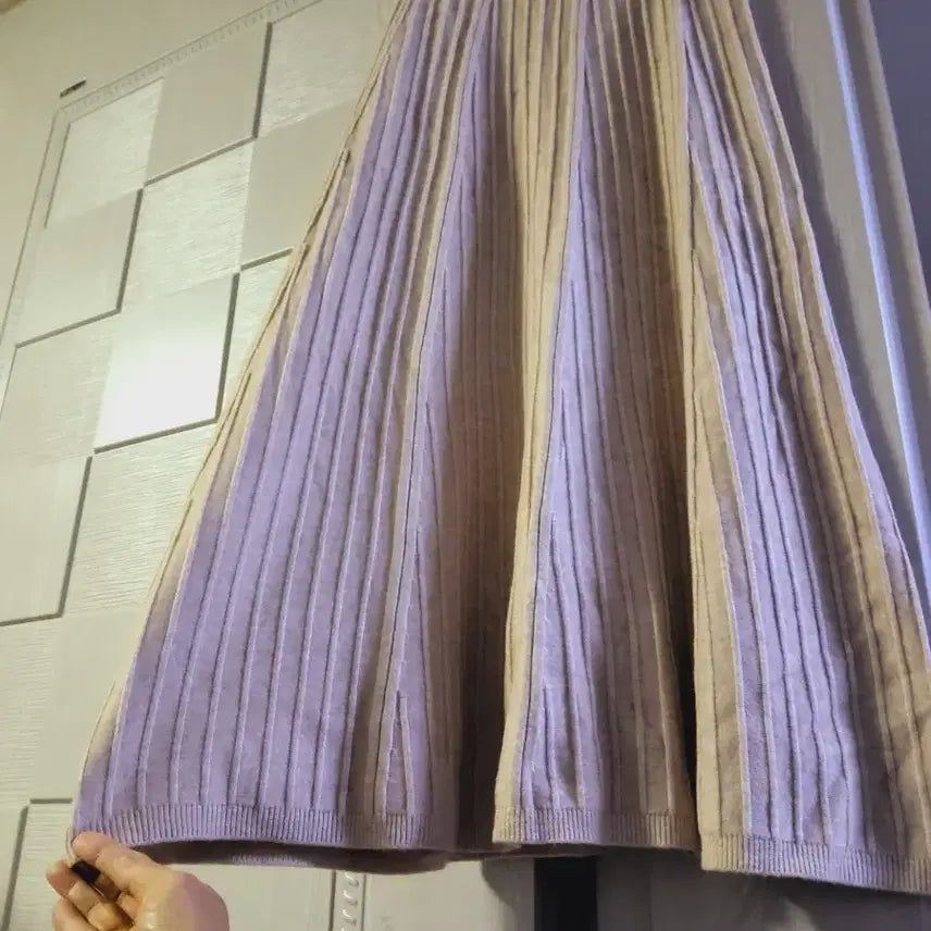 [BUNJANG] Beige Knit Pleated Long Skirt / 베이지 니트 플리츠 롱 스커트  미착용