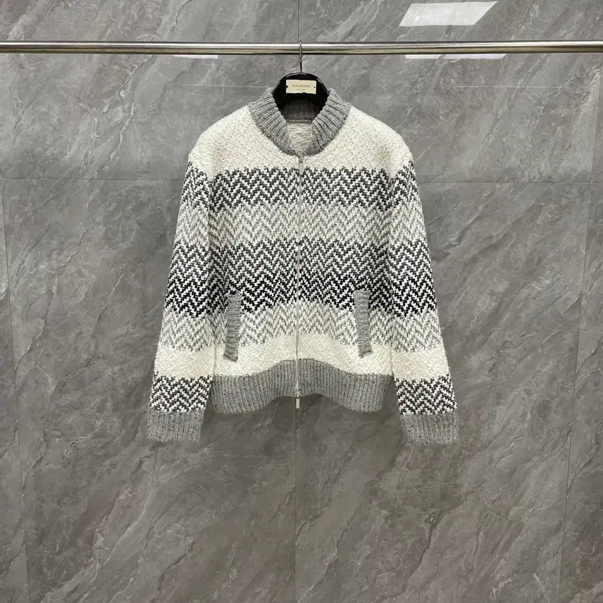 [BUNJANG] Thom Browne Wool Knit 4-Bar Zip-Up / 톰브라운 울 니트 4바 집업 스트라이프