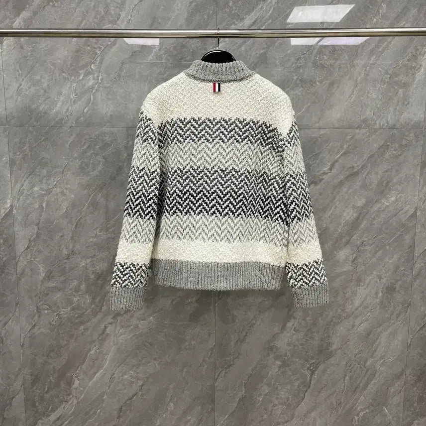 [BUNJANG] Thom Browne Wool Knit 4-Bar Zip-Up / 톰브라운 울 니트 4바 집업 스트라이프