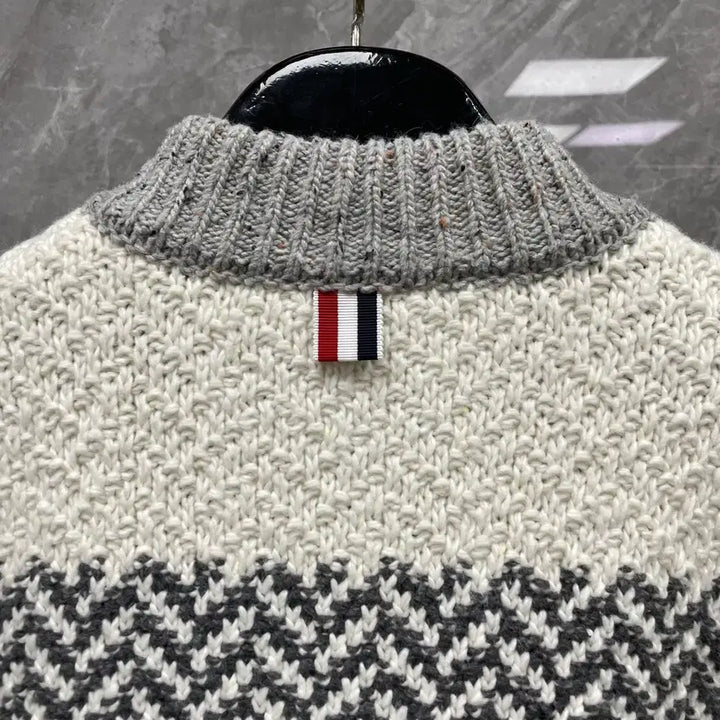 [BUNJANG] Thom Browne Wool Knit 4-Bar Zip-Up / 톰브라운 울 니트 4바 집업 스트라이프