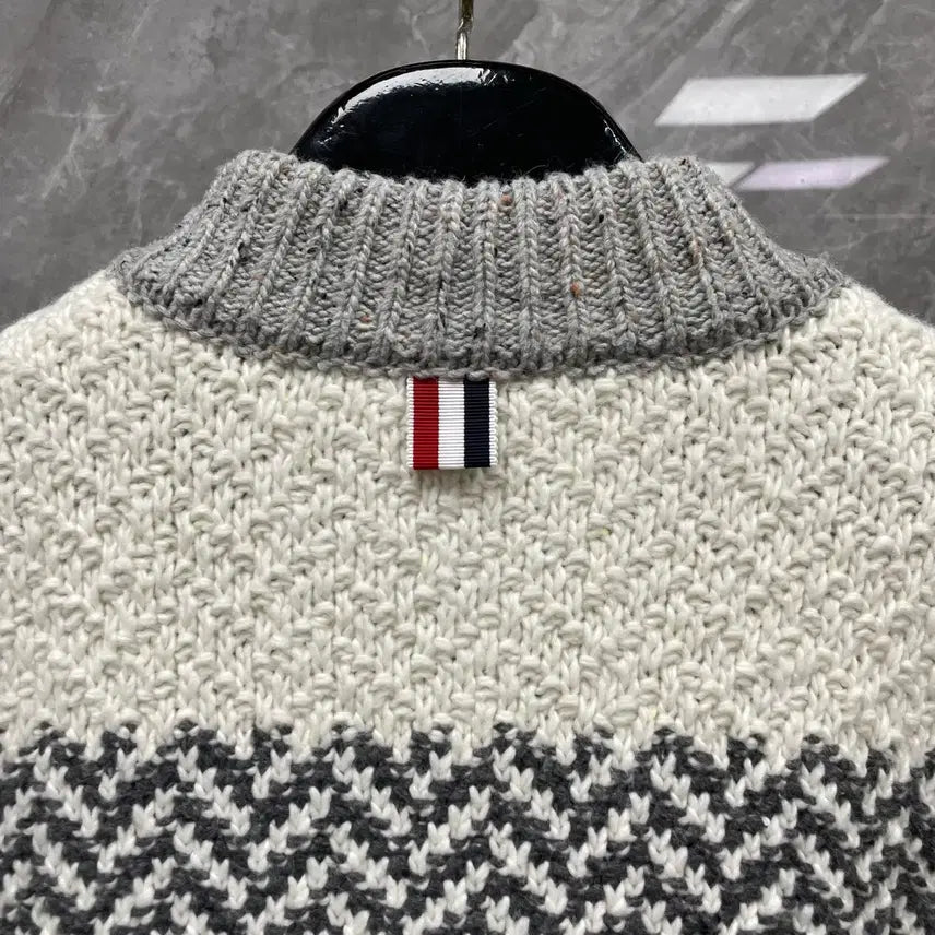 [BUNJANG] Thom Browne Wool Knit 4-Bar Zip-Up / 톰브라운 울 니트 4바 집업 스트라이프