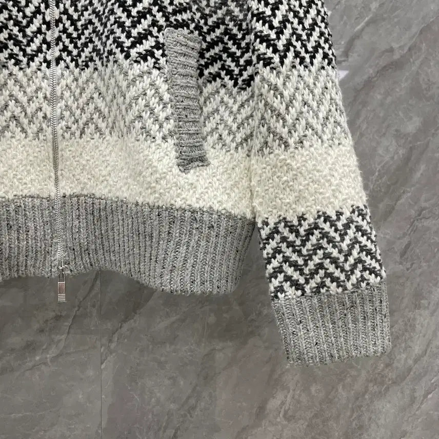 [BUNJANG] Thom Browne Wool Knit 4-Bar Zip-Up / 톰브라운 울 니트 4바 집업 스트라이프