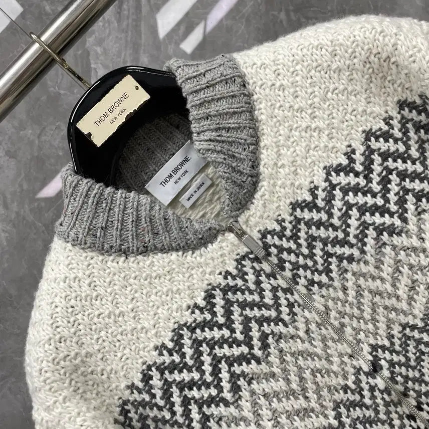 [BUNJANG] Thom Browne Wool Knit 4-Bar Zip-Up / 톰브라운 울 니트 4바 집업 스트라이프