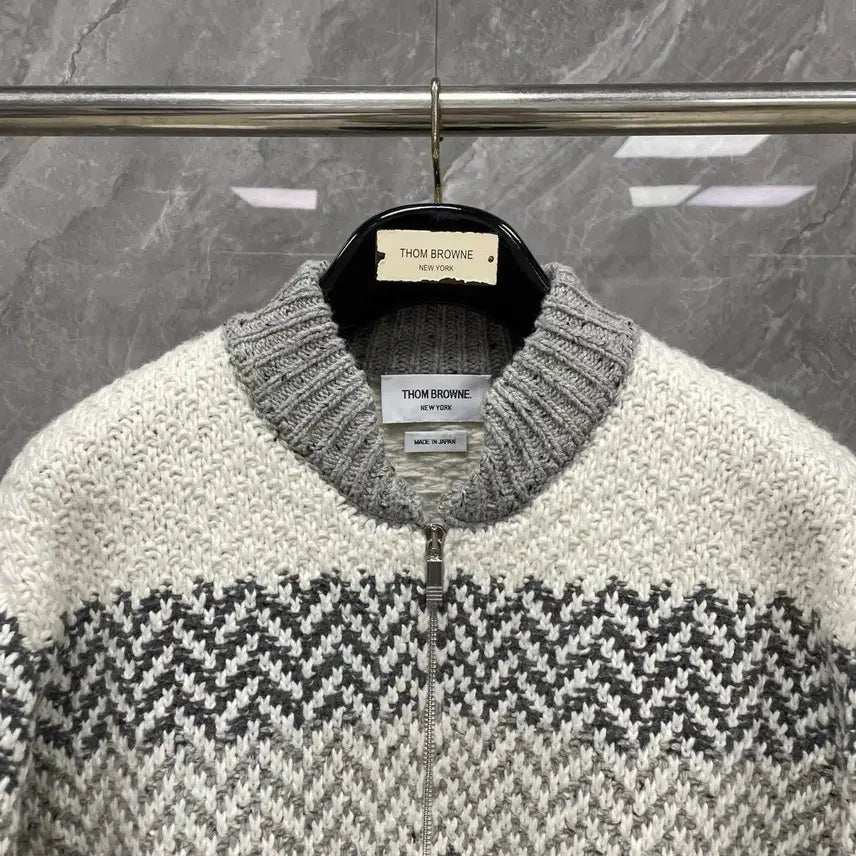 [BUNJANG] Thom Browne Wool Knit 4-Bar Zip-Up / 톰브라운 울 니트 4바 집업 스트라이프