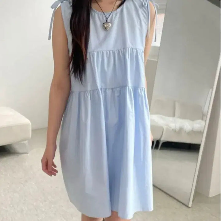 [BUNJANG] Ribbon Mini Cami Ruffle Dress / 리본 미니 나시 캉캉 원피스
