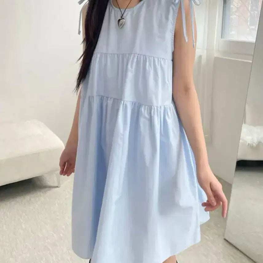 [BUNJANG] Ribbon Mini Cami Ruffle Dress / 리본 미니 나시 캉캉 원피스