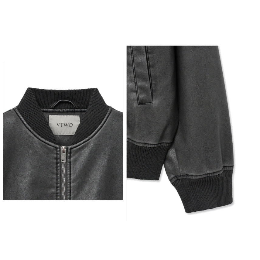 [BUNJANG] Unspecified Brand Pigment Washed Vegan Leather Jacket / 정가3.98 새거쿨거택포3.2  크롭 오버핏 피그먼트워싱남자레더자켓(존멋