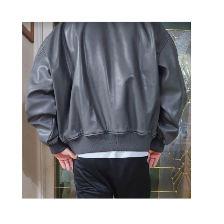 [BUNJANG] Unspecified Brand Pigment Washed Vegan Leather Jacket / 정가3.98 새거쿨거택포3.2  크롭 오버핏 피그먼트워싱남자레더자켓(존멋