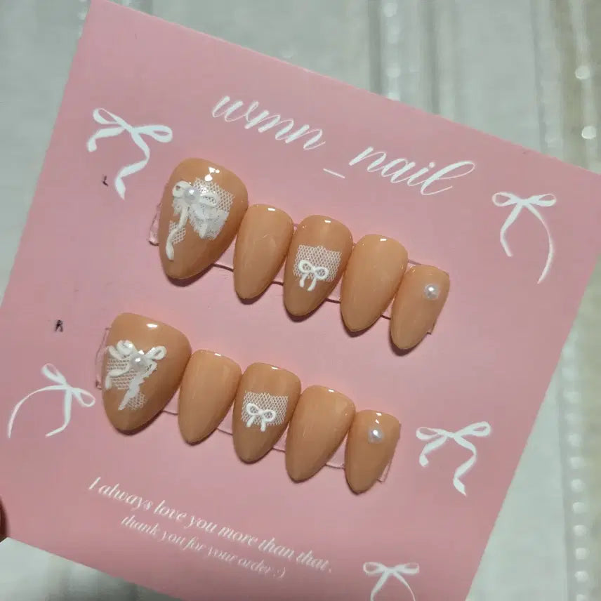 [BUNJANG] Cozy Ribbon Handmade Nail Tips / 코지리본 수제네일팁