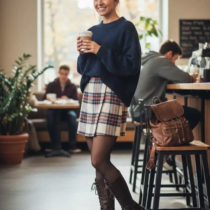 [BUNJANG] Modest Mood Checkered Wrap Mini Skirt / 모데스트무드 체크 랩스커트