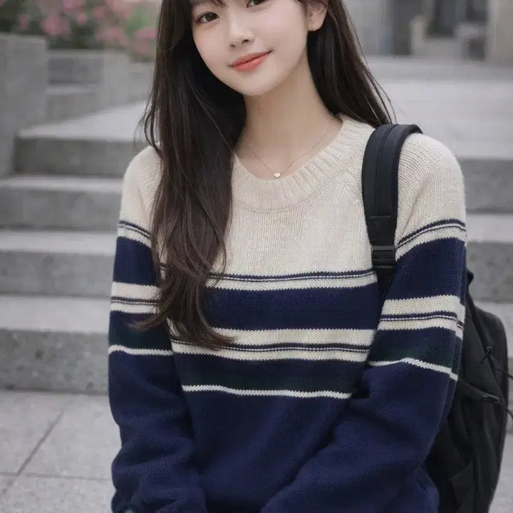 [BUNJANG] Eight Seconds Stripe Knit Sweater / 에잇세컨즈(Eight Seconds)의 라운드넥 니트입니다.